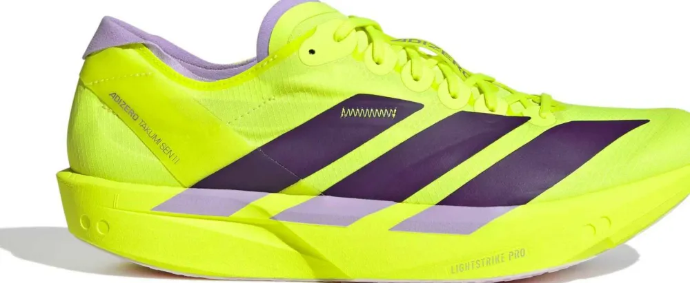 Discount Adidas Men's Adizero Takumi Sen 11 Solar Yellow/Aurora Plum/Powder Plum