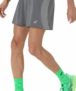 Clearance Asics Men's Road 5in Short Clay Grey/Steel Grey/Illuminate Green