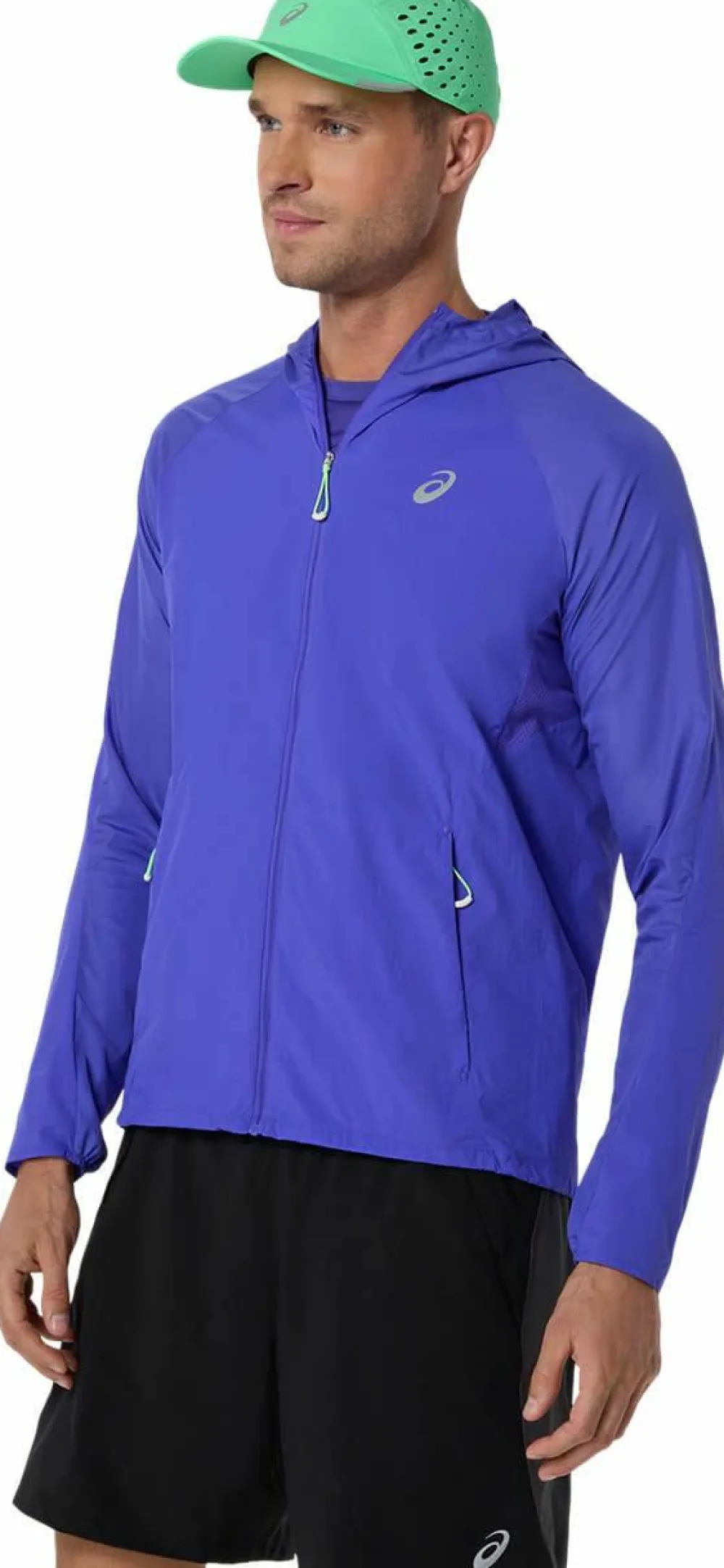 Asics Men's Road Packable Jacket Cobalt Burst/Illuminate Green