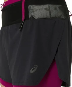 New Asics Women's Fujitrail 2-N-1 Short Performance Black/Blackberry