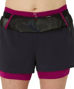 New Asics Women's Fujitrail 2-N-1 Short Performance Black/Blackberry