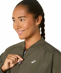 Discount Asics Women's Nagino Run Adjustable Jacket Dark Olive