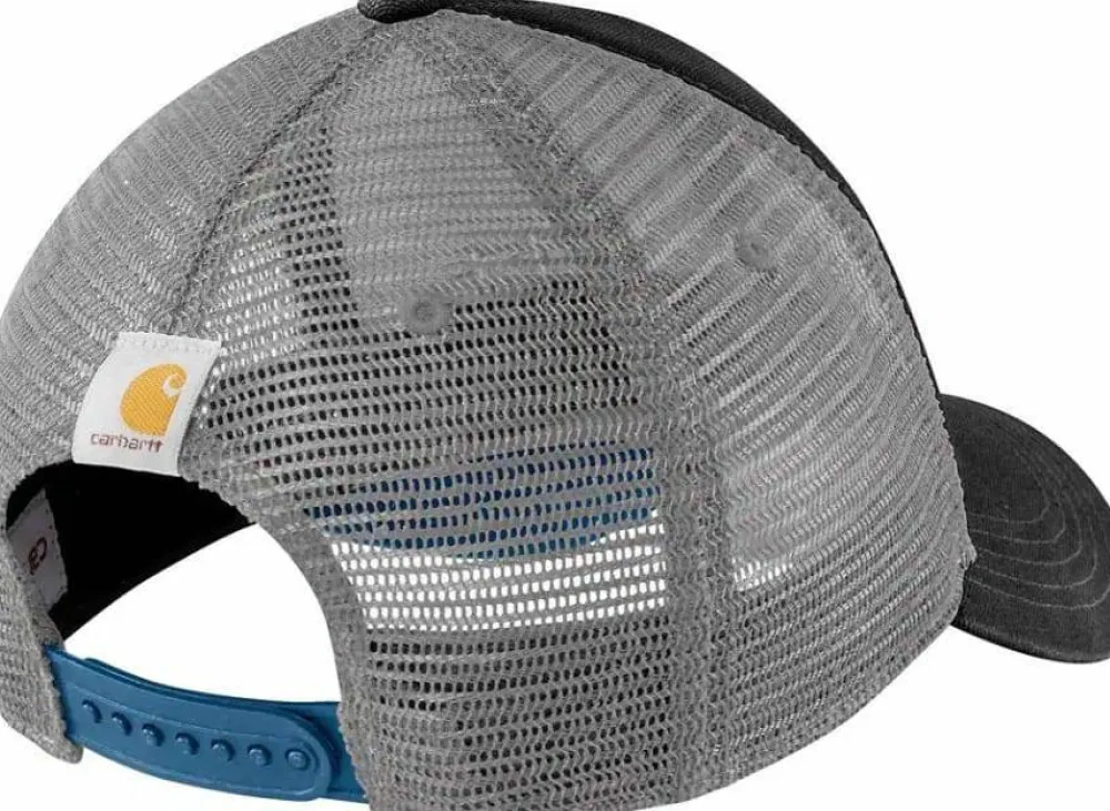 Online Carhartt Canvas Mesh-Back Logo Graphic Cap Black/Dark Horizon Blue