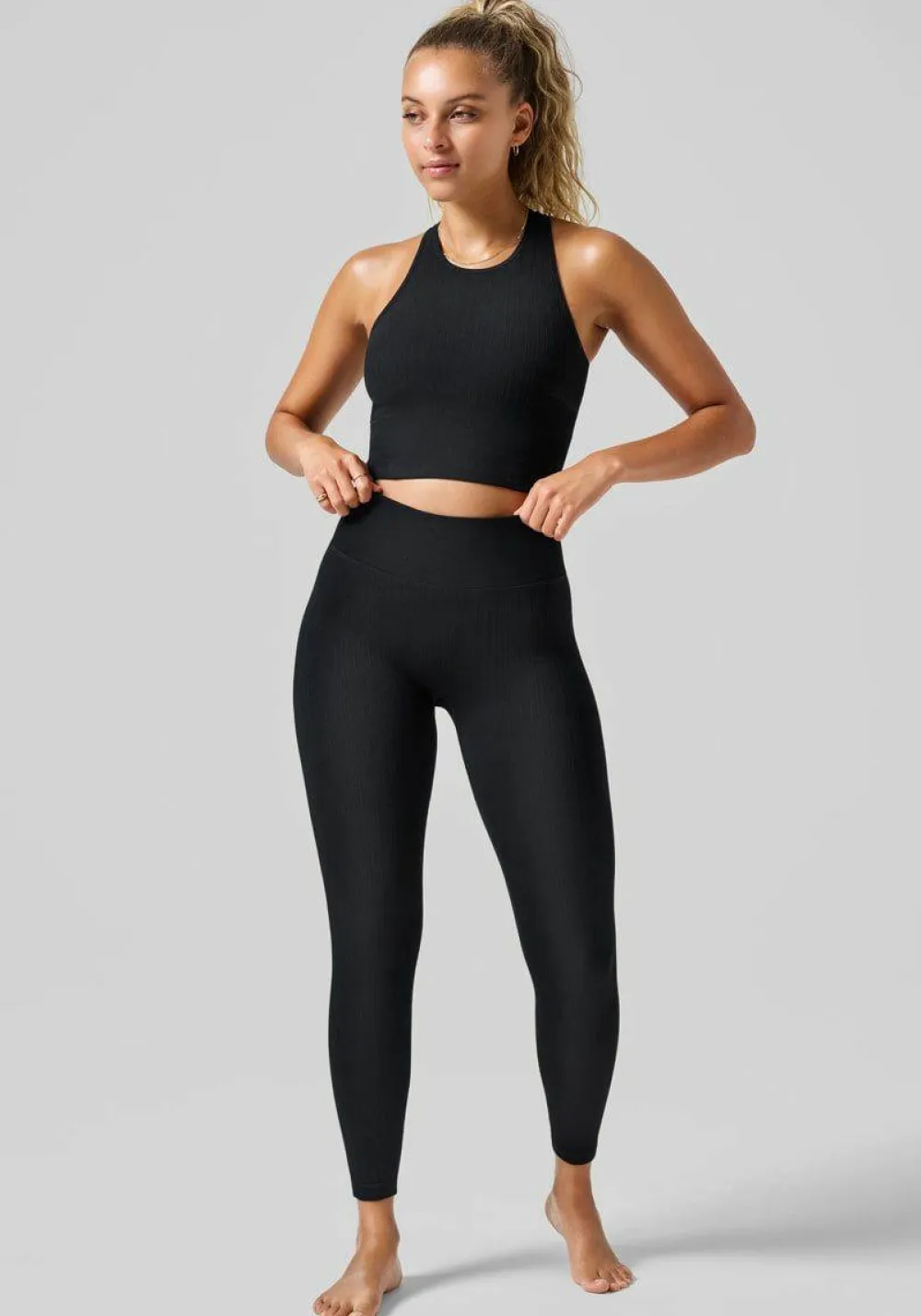 Outlet Casall Women's Multi Rib Seamless High Waist Tights Black