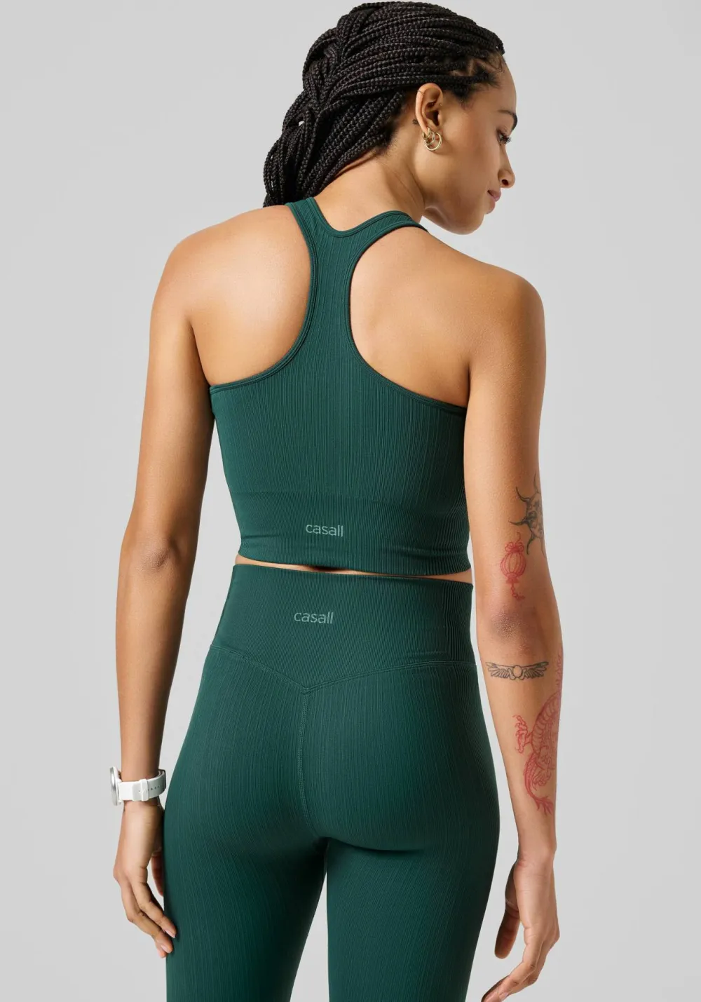 Clearance Casall Women's Multi Rib Seamless Padded Sports Top Dark Pine