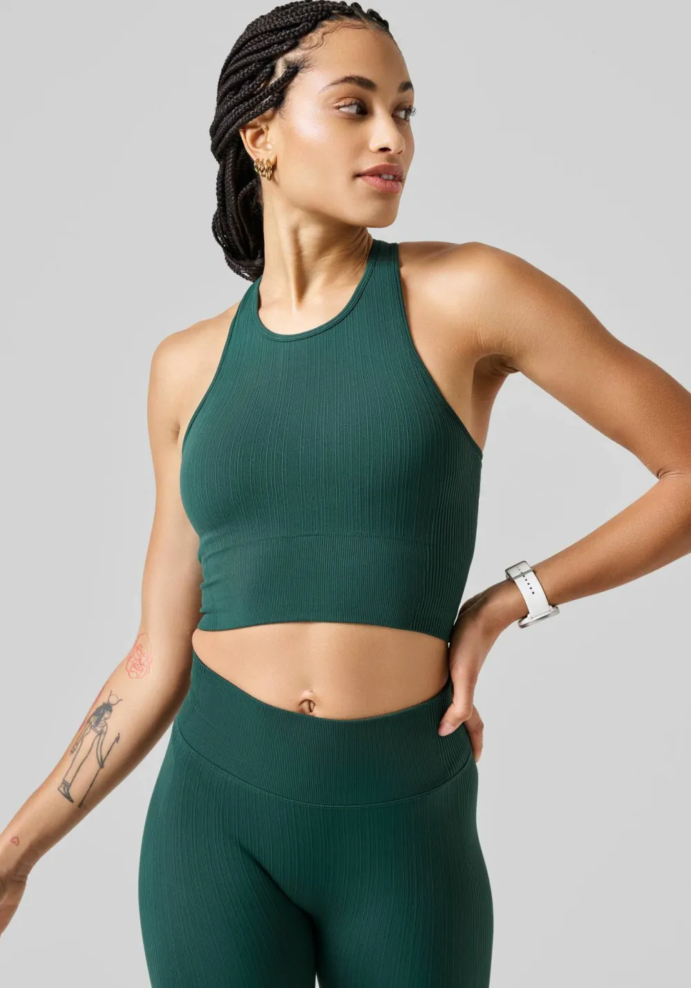 Clearance Casall Women's Multi Rib Seamless Padded Sports Top Dark Pine