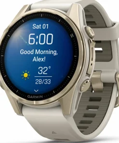 Sale Garmin Fenix 8 Amoled 43mm, Sapphire Soft Gold - Fog Grey/Sandstone Silicone Strap
