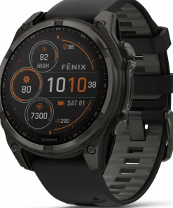 Garmin Fenix 8 Solar 51mm, Sapphire Solar Carbon Gray DLC Titanium - Black/Pebble Grey Silicone Strap