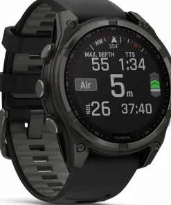 Best Garmin Fenix 8 Solar 47mm, Sapphire Solar Carbon Gray DLC Titanium - Black/Pebble Grey Silicone Strap