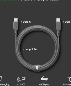 New GP Batterier GP Essential Cable USB-C To USB-C 2m 100w Grey