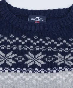 Sale Gridarmor Kids' Snøkrystall Round Neck Ullgenser Light Grey/Dark Navy/White Lt. Grey/Dk Navy/White