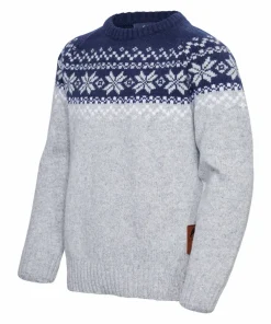 Sale Gridarmor Kids' Snøkrystall Round Neck Ullgenser Light Grey/Dark Navy/White Lt. Grey/Dk Navy/White