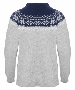 Best Gridarmor Women’s Snøkrystall Round Neck Ullgenser Light Grey/Dark Navy/White