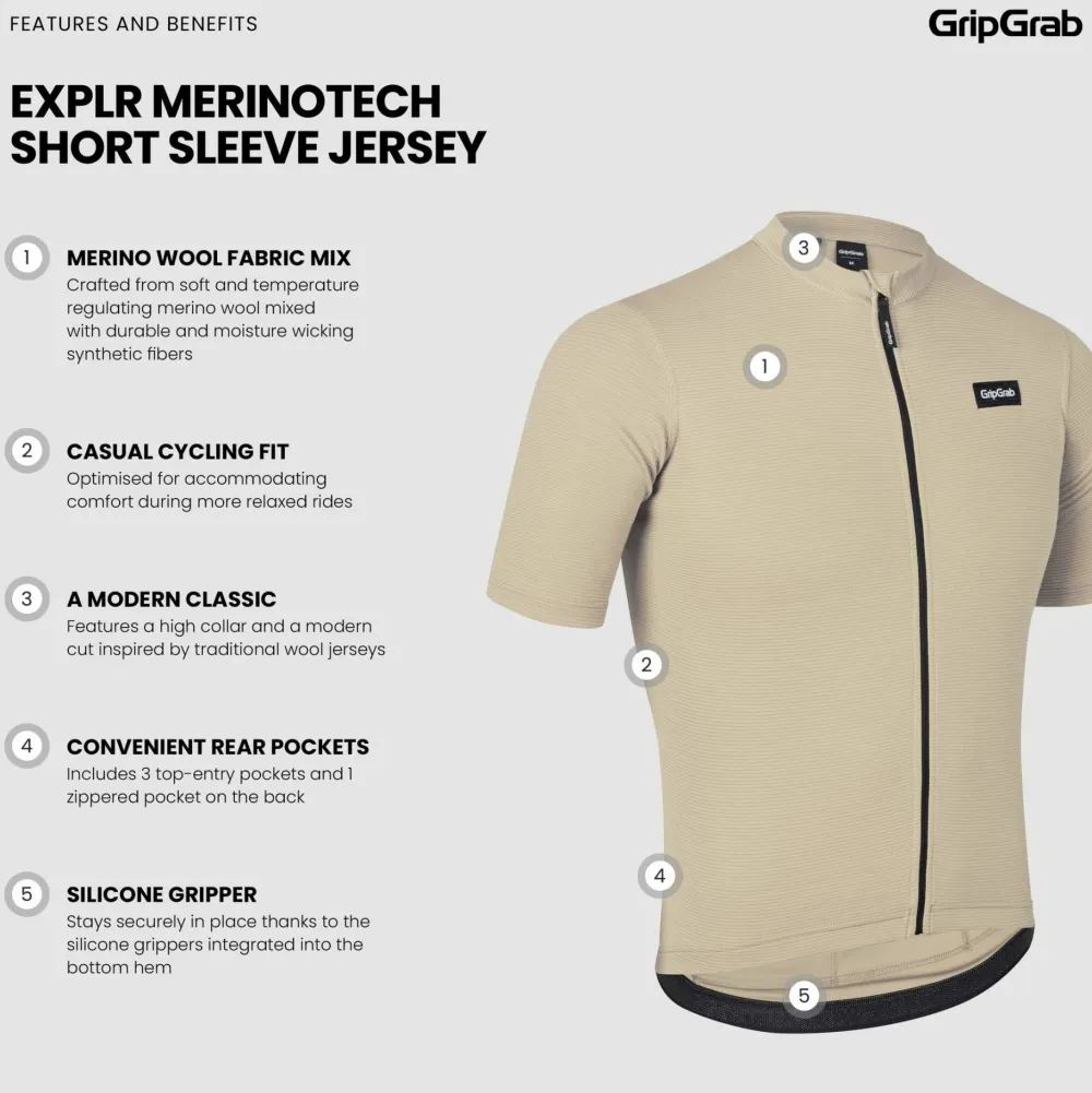 Gripgrab Men's EXPLR Merinotech Short Sleeve Jersey Beige