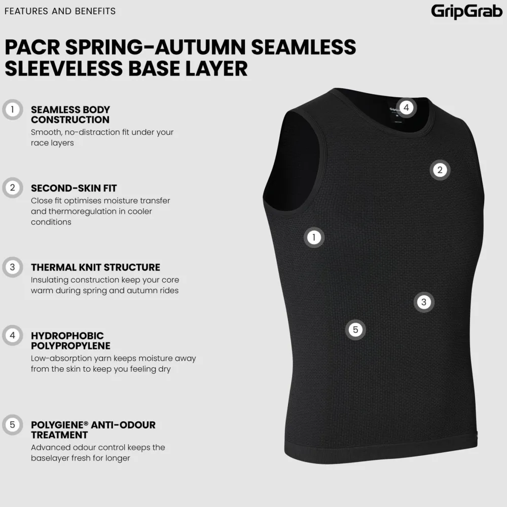 Clearance Gripgrab Unisex PACR Spring-Autumn Seamless Sleeveless Base Layer Black