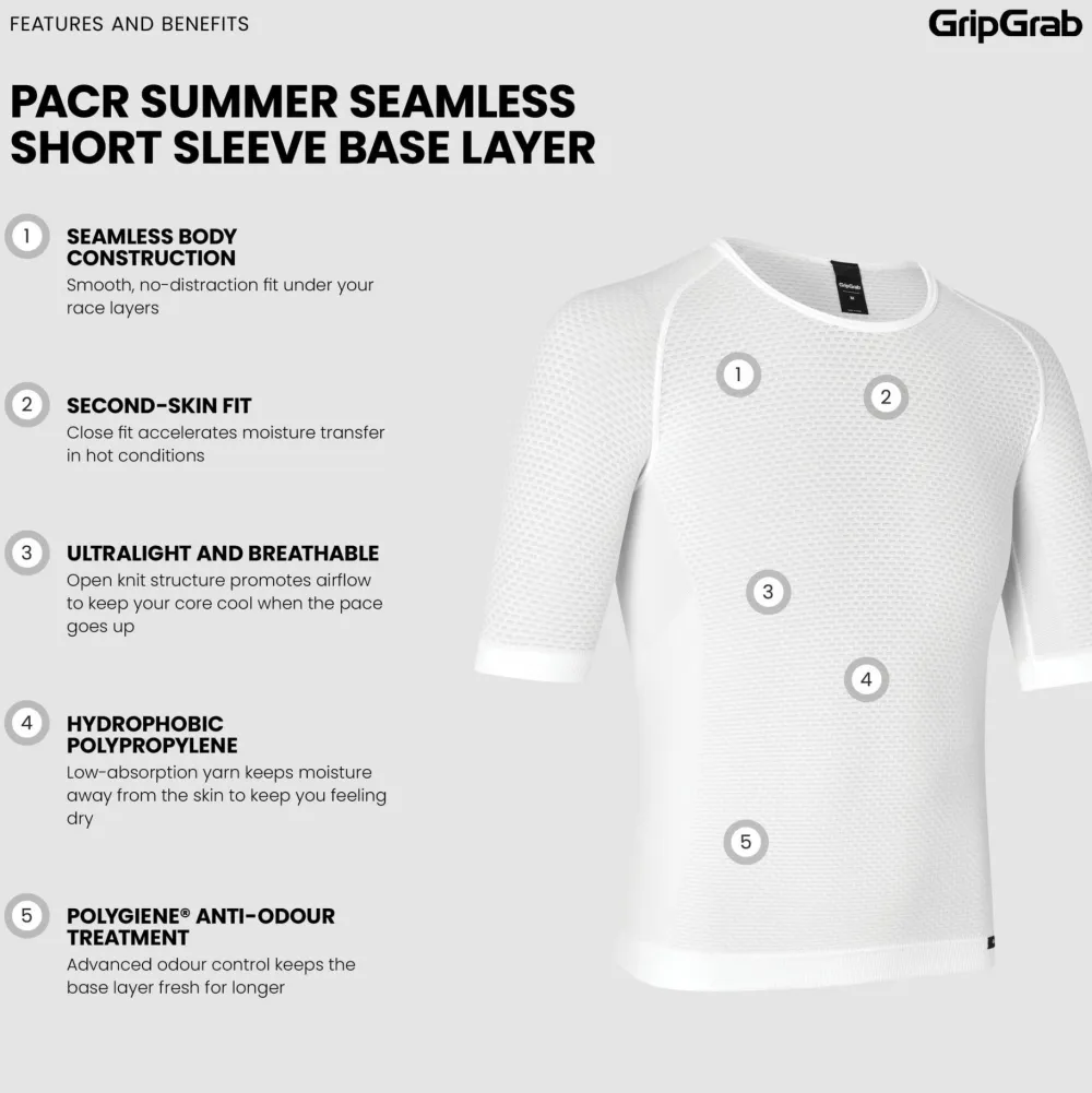 New Gripgrab Unisex PACR Ultralight Seamless Short Sleeve Base Layer White