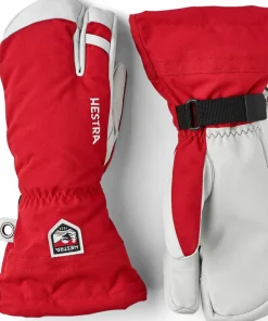Best Hestra Army Leather Heli Ski 3-Finger Red Röd