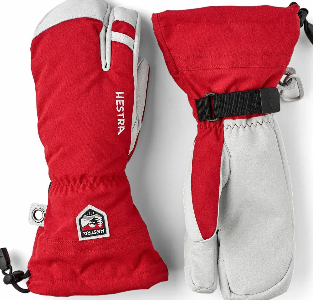 Best Hestra Army Leather Heli Ski 3-Finger Red Röd