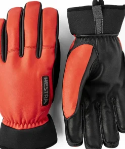 Online Hestra Army Leather Wool Terry 5-Finger Flame Red