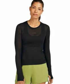 Sale Icebreaker Women's Merino 75 Cool-Lite Featherlight Longleeve Crewe Black