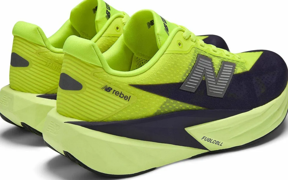 Outlet New Balance Men's FuelCell Rebel V5 Alkaline Green / Boysenberry / Dark Silver Metallic