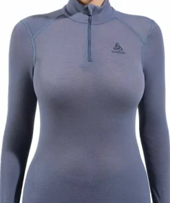 Hot Odlo Women's Active Warm Eco Half-Zip Turtleneck Base Layer Top Folkstone Gray