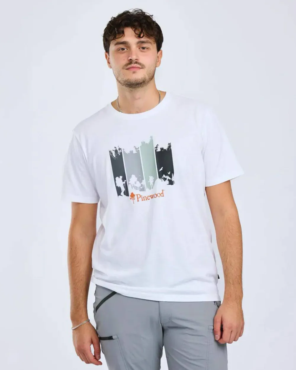 Sale Pinewood Men's Finnveden Recycled Outdoor T-Shirt White Melange Adventure