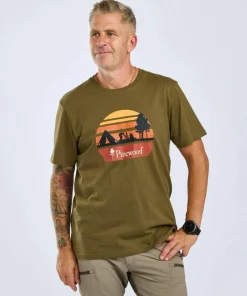 Hot Pinewood Men's Finnveden Recycled Outdoor T-Shirt Olive Melange Campsite