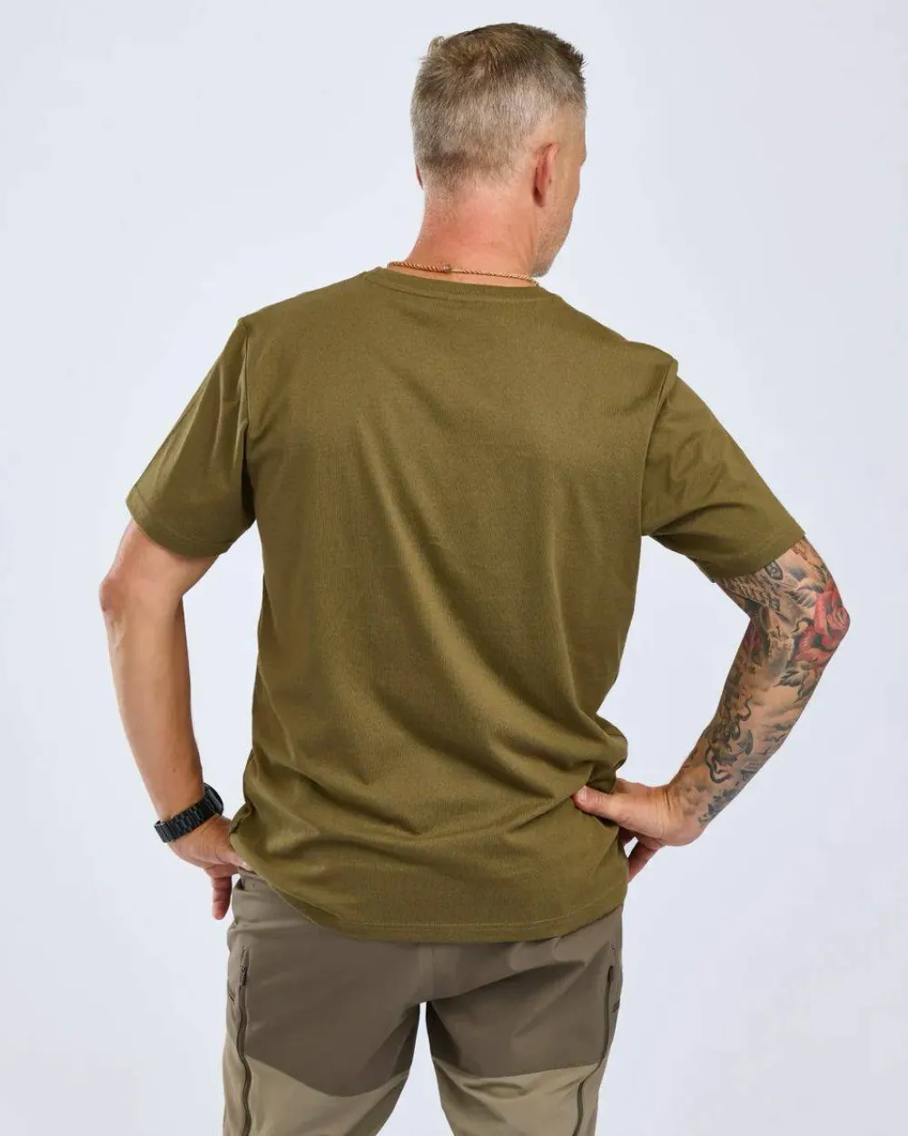 Hot Pinewood Men's Finnveden Recycled Outdoor T-Shirt Olive Melange Campsite