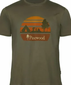 Hot Pinewood Men's Finnveden Recycled Outdoor T-Shirt Olive Melange Campsite