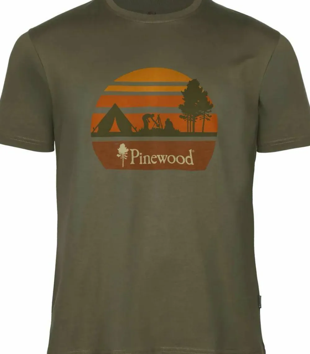 Hot Pinewood Men's Finnveden Recycled Outdoor T-Shirt Olive Melange Campsite