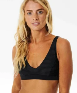 New Rip Curl Women's Premium Surf D Cup Deep V Bikini Top Black