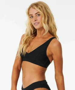 New Rip Curl Women's Premium Surf D Cup Deep V Bikini Top Black
