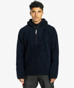 New Ulvang Unisex Re Orbit Hooded Half Zip Wool Pile Navy Blue